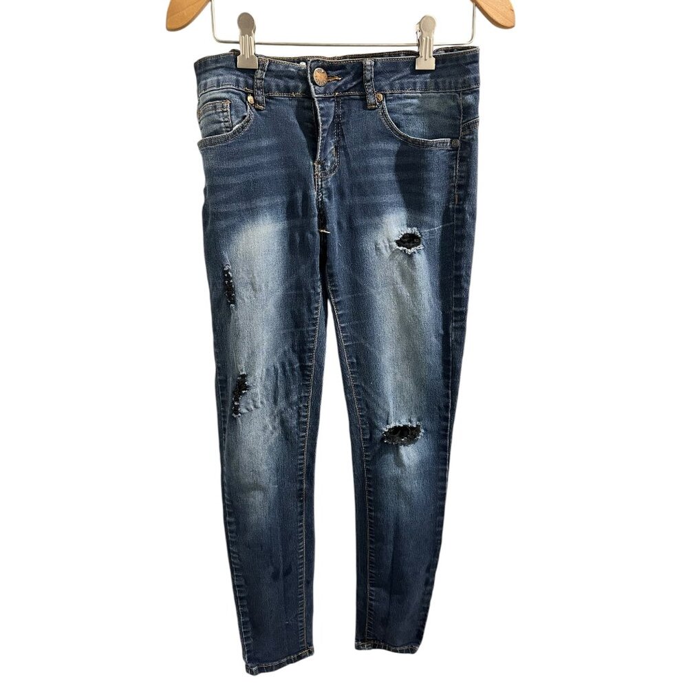 👗 2/$30 Distressed Denim Skinny Jeans Womens Size 5/6 Ankle Length By VIP Jeans